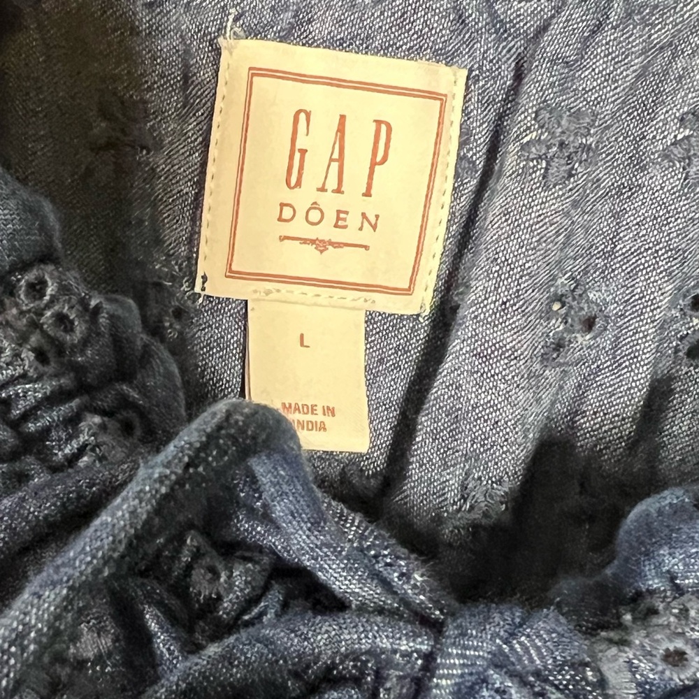 Gap x Doen Chambray Denim Eyelet Midi Dress Smocked Tiered Boho - Picture 7 of 9
